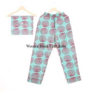 Magnifique ensemble de pyjama vintage en coton biologique imprimé coquillage, manches longues, tenue de nuit assortie, style bohème, vêtements de détente - Product Image 2