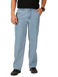 Jean en denim décontracté et élégant pour homme, coupe ample à jambe large, bleu délavé clair, 100 % coton, écologique, résistant à la décoloration, taille mi-haute - Product Image 1