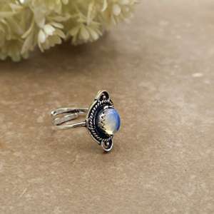 Vintage Oval Natural Moonstone Bezel <b>Set</b> Adjustable <b>Ring</b> Bohemian Oxidized 925 <b>Silver</b> Plated Ethnic Unisex Boho Jewelry Gift - Product Image 2