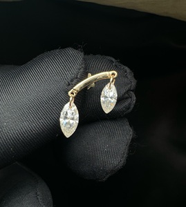 Modern 14K Gold Marquise Diamond <b>Helix</b> Piercing <b>Stud</b> with Refined Dangle Earring Design - Product Image 5