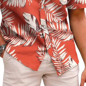Chemises de plage pour hommes à manches courtes en coton satiné à imprimé floral hawaïen respirantes et à séchage rapide - Product Image 5