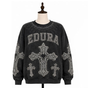 Sudadera con Capucha y Cremallera para Hombre, Diseño Gótico con Cruz de Pedrería, Forro Polar, Ajuste Regular, Ropa Urbana de Invierno, Ecológica y Transpirable - Product Image 3