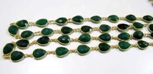 Chaîne de connecteurs en onyx vert naturel, forme poire, facettée, 10x15mm - Product Image 2