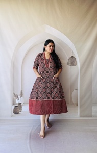 Robe midi en coton ethnique pour femmes, coupe ample, extensible, motif rouge, tenue décontractée, style Inde Pakistan - Product Image 6