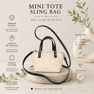 Elegant <b>Mini</b> Leather Tote <b>Bag</b> for Women with Detachable Strap | Two Tone Crossbody Shoulder Handbag Stylish Daily Use Purse - Product Image 5