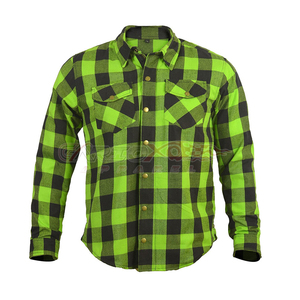 เสื้อเชิ้ตผ้าสักหลาดลายตารางสีเขียวดำ แขนยาว ติดกระดุม ผ้าฝ้าย สำหรับขี่มอเตอร์ไซค์ ขายส่งจำนวนมาก - Product Image 1