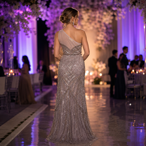 Luxury Modern One Shoulder Hand Beaded Embroidery Evening Gown Women Designer Mermaid Formal Prom Wedding Reception Cocktail - Product Image 4