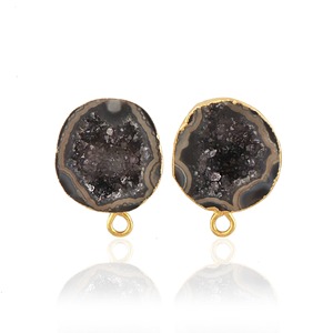Boucles d'oreilles clous en agate Druzy Aqua plaquées or, bijoux artisanaux en pierres précieuses, clous d'oreilles Druzy Aqua - Product Image 6