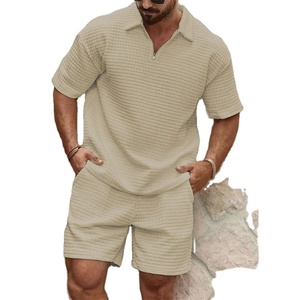 El más nuevo conjunto de hombre Trend Fashion manga corta Fitness T-shirt + Sports shorts Traje de hombre Dos piezas Color sólido chándal para correr - Product Image 3