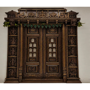 Puerta de Madera de Teca Hecha a Mano en India con Acabado en Nogal Oscuro Premium, Diseño Personalizado para Sala de Pooja, Precio de Fábrica, Dashavatara - Product Image 1