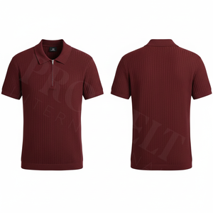 Polo en coton et polyester extensible côtelé, à col zippé, manches courtes, doux et léger, pour toutes les saisons. - Product Image 4