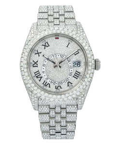 Reloj de Lujo para Hombre de Acero Inoxidable con Diamantes, Análogo, Números Romanos, Cierre Desplegable, Caja Redonda de 36 mm, Cristal de Zafiro - Product Image 1