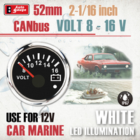 Medidor de Voltaje Auto Gauge de 52 mm 2 1/16 CANbus J1939, Analógico, Carátula Negra, Universal 12V/24V, con Luz de Advertencia, para Camiones, Autobuses y Embarcaciones