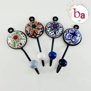 Rustic Ceramic <b>Wall</b> <b>Hook</b> with Green Floral Tile Design Handmade Multifunctional Decorative <b>Coat</b> <b>Hook</b> <b>for</b> Home Use - Product Image 2