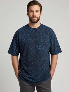 T-shirt en coton tie-dye surdimensionné pour homme, manches courtes, col rond, jersey décontracté, couleur unie, coupe ample - Product Image 3