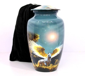 Urna Funeraria Azul Personalizada con Paisaje al Atardecer para Cenizas de Adultos, Hermosa Urna Grande de Aluminio con Tapa, Urna Decorativa - Product Image 2