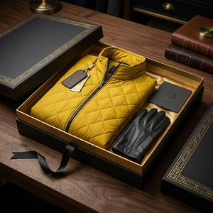 Men's Yellow Quilted <b>Jacket</b> Stand Collar Zipper Closure Casual Autumn Wear Windproof Polyester Wadding Slim Fit - Product Image 6