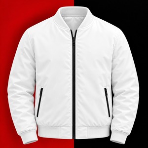 <b>White</b> <b>Men</b> Winter Solid Bomber <b>Jacket</b> Zip up Stand Collar Long Sleeve Shell Outerwear <b>for</b> Casual Wear - Product Image 5