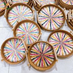 Thanh Lịch Cổ Điển Mây Phục Vụ Khay Với Mẹ Ngọc Trai Xử Lý Đa-Mục Đích Phòng Khách Thiết Kế Sơn Mài Kỹ Thuật Cho Nhà Bếp Sử Dụng - Product Image 5