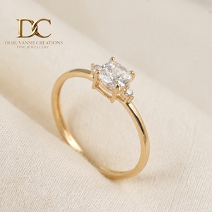 Handcrafted 14KT Solid Gold <b>Ring</b> with Lab Grown Diamond <b>Cushion</b> Shape <b>Wedding</b> Band Minimalist IGI Certified Jewelry for Women's - Product Image 3