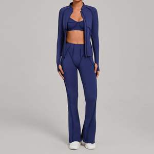 ชุดออกกำลังกายผู้หญิง 3 ชิ้น เสื้อชั้นในโยคะแบบไร้ตะเข็บ ระบายอากาศได้ดี เอวยางยืด พร้อมกางเกงเลกกิ้งเอวสูง เหมาะสำหรับออกกำลังกายที่ยิม - Product Image 6