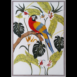 Panneau mural décoratif de luxe en marbre poli avec incrustation de motif Ara tropical |   Pietra Dura faite à la main, écologique, en pierres semi-précieuses - Product Image 2
