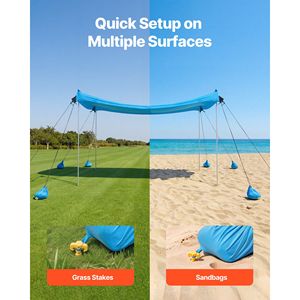 Tenda da Spiaggia UPF50+ con Protezione Solare, Altezza 2m, 3x3m, Facile da Montare, con 8 Sacchi di Sabbia e Pali per Stabilità, per Protezione Solare Estiva - Product Image 5