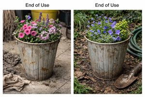 Maceta de Metal de Estilo Clásico con Asa, Diseño Rústico con Nervaduras Verticales, Maceta de Estaño Galvanizado Natural para Jardín y Decoración del Hogar - Product Image 5