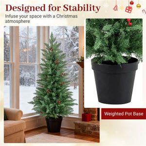 2 Alberi di Natale LED da 120 cm con Timer, 15 Grappoli di Bacche Rosse, Facile Montaggio, Realistici, in PET PVC, per Esterni, Personalizzabili - Product Image 6