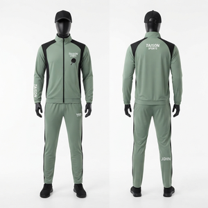 Premium 280 GSM Interlock Fabric <b>Table</b> <b>Tennis</b> Tracksuit Green Black Panels Custom Logo Set - Product Image 1