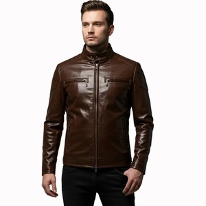 Chaqueta Cafe Racer de cuero genuino marrón para hombre, chaqueta de motociclista vintage, chaqueta de motociclista de cuero auténtico, abrigo de cuero clásico con cremallera - Product Image 1