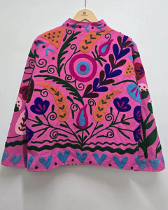 แจ็คเก็ตสั้นฤดูหนาวทำด้วยมือโบโฮกันลมพร้อมกระเป๋าหนังปลากำมะหยี่ suzani ปักตกแต่งด้วยเย็บปักถักร้อย - Product Image 2