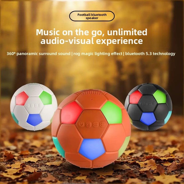 Football Design Mini Speaker Portable Outdoor Speaker Colorful RGB Light 360° Stereo Sound Wireless Audio Speaker OEM Factory