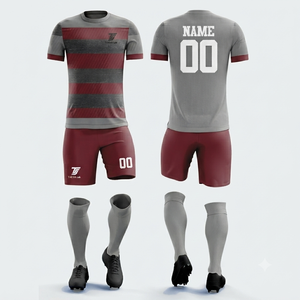 Ensemble d'uniformes de football personnalisables pour adultes en gros - 100 % polyester, impression par transfert thermique/sublimation, séchage rapide, short à taille élastique - Product Image 6
