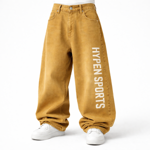 HYPEN SPORTS - Jeans de mezclilla holgados de pierna recta para hombre, corte medio, transpirables, para verano, otoño y primavera - Product Image 4
