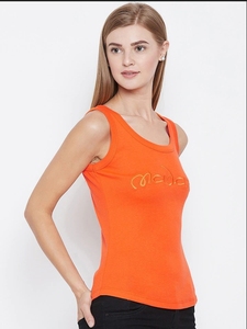 Débardeur orange à col rond pour femme, couleur unie, respirant, tricoté, vêtement de sport, logo imprimé par transfert thermique sur le devant, style décontracté - Product Image 5