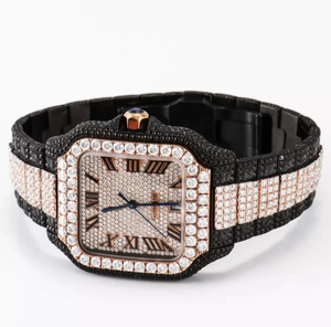 Iced Out Black and Rose Gold <b>Watch</b> Square Automatic <b>Mechanical</b> <b>Watch</b> with Roman Numerals Full Bling Hip Hop Jewelry for Men - Product Image 2