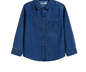 Chemise en jean à manches longues pour garçons, col mandarin, boutonnée, décontractée, couleur unie, en coton, hauts pour enfants - Product Image 3