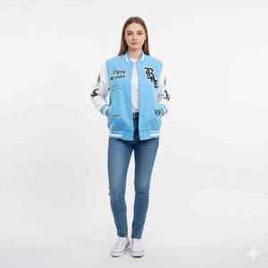 Windproof <b>Quilt</b>-Lined Thick Winter Varsity Jacket Stand Collar <b>Single</b> Breasted Custom Sleeves Vintage Style Breathable - Product Image 3