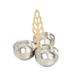 ชุดอุปกรณ์ตกแต่งอาหารสุดหรู3ชิ้นชามสเตนเลสพร้อมใบโลหะสีทอง - Product Image 2