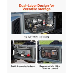 Tavolo per Portellone Jeep Wrangler JK 2007-2024 in Acciaio al Carbonio Pieghevole con Pannello Molle a Doppio Strato, Tavolo Ribaltabile da 100 Libbre per Montaggio Posteriore - Product Image 3