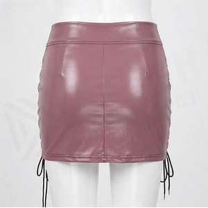 Jupe mini en cuir PU taille haute pour femme, style crayon à lacets, sexy, style club, couleur unie, brillante, adaptée à toutes les saisons - Product Image 2