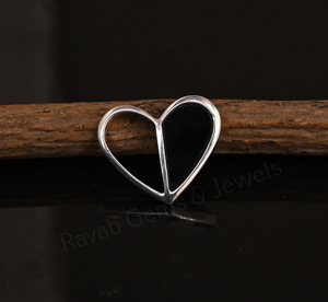 <b>Black</b> Onyx Gemstone 17mm <b>Heart</b> Design 925 Sterling Silver Rhodium Plated Half <b>Black</b> <b>Heart</b> Pendant Gift Unisex DIY Jewelry Making - Product Image 2