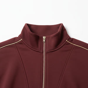 Vêtement de sport pour homme, col montant, coupe classique, couleur bordeaux unie, fermeture éclair quart de tour, anti-transpiration. - Product Image 5