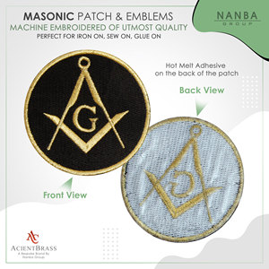 Patch brodé maçonnique noir et or, carré et compas, Franc-maçon |   Patch brodé personnalisé pour vêtements, décoration de vêtements - Product Image 2
