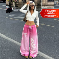 Pantalones Deportivos de Mujer, Color Rosa, Cintura Media, Holgados, Verano, Frente Plano, 100% Algodón, Diseño Urbano, Bordado 3D, Día de San Valentín