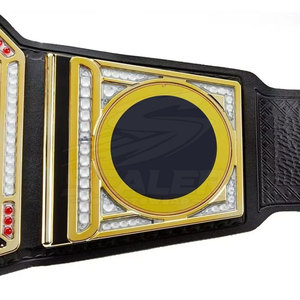 Ceinture de lutte en cuir avec grand motif central, détails latéraux décoratifs, taille haute, respirante, sangle réglable pour le sport - Product Image 2