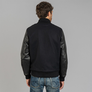 Black Wool Hooded Waterproof Stand Varsity <b>Jacket</b> <b>Men</b> Classic Quilted Lining Bomber Style Winter Streetwear Outerwear Casual - Product Image 1