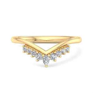 Anillo de Diamantes Cultivados en Laboratorio con Forma de V, Anillo de Boda Apilable de Oro de 14K y 18K con Racimo de Diamantes Redondos en Forma de Pera para Mujer - Product Image 1