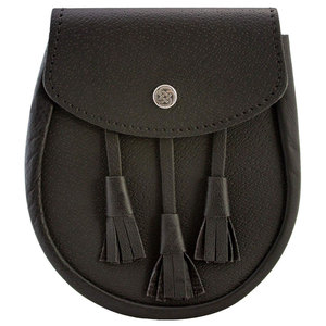 Day Kilt Sporran Scottish Black Leather with Leather Tassels Celtic Knot button Comes with Sporran <b>Waist</b> <b>Chain</b> - Product Image 1